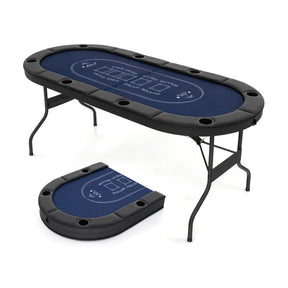 72 Inch Foldable Poker Table Portable 8 Players Card Board Game Casino Tabletop Oval Blackjack Table with Cup Holders and Anti-Slip Footpads