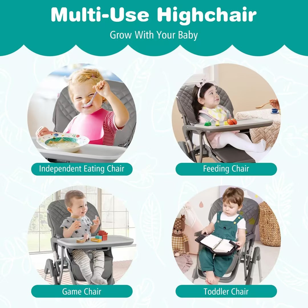 Hikidspace Foldable High Chair for Babies and Toddlers, Portable Adjustable Highchair with Footrest
