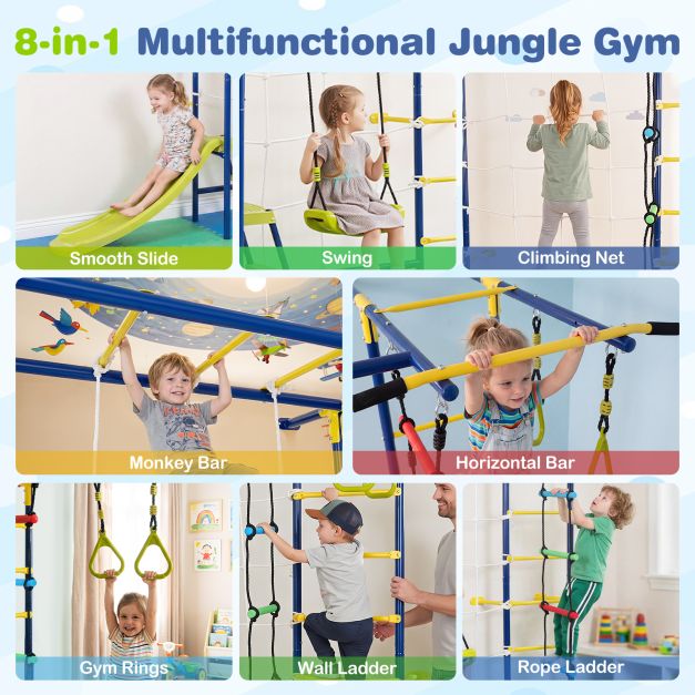8-in-1 Wall Mount Indoor Jungle Gym for Kids Ages 3+