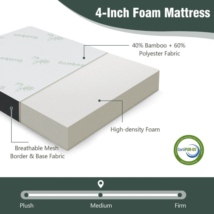 76 x 31 x 4 Inch Tri Folding Foam Mattress with Bamboo Fiber Cover for RV and Bedroom