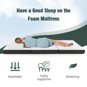 76 x 31 x 4 Inch Tri Folding Foam Mattress with Bamboo Fiber Cover for RV and Bedroom
