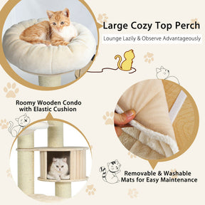 77.5 Inch All-In-One Tall Cat Tree Condo Multi-Level Large Kitten Activity Tower with Hammocks and Hanging Basket for Cats