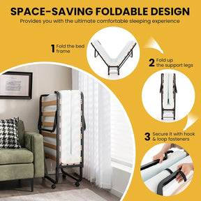 78 x 31 Inch Portable Guest Bed Twin Size Folding Bed Rollaway Bed Frame with Lockable Wheels and Foam Mattress for Home Office