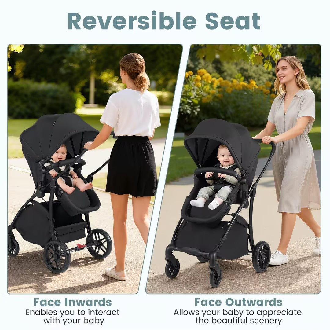 Hikidspace 2-in-1 Foldable Baby Stroller with Reversible Seat and Adjustable Backrest