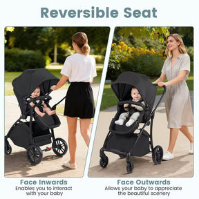 Hikidspace 2-in-1 Foldable Baby Stroller with Reversible Seat and Adjustable Backrest