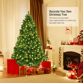 7/7.5/8 Feet Pre-lit Artificial Natural Christmas Tree with LED Lights and Metal Stand