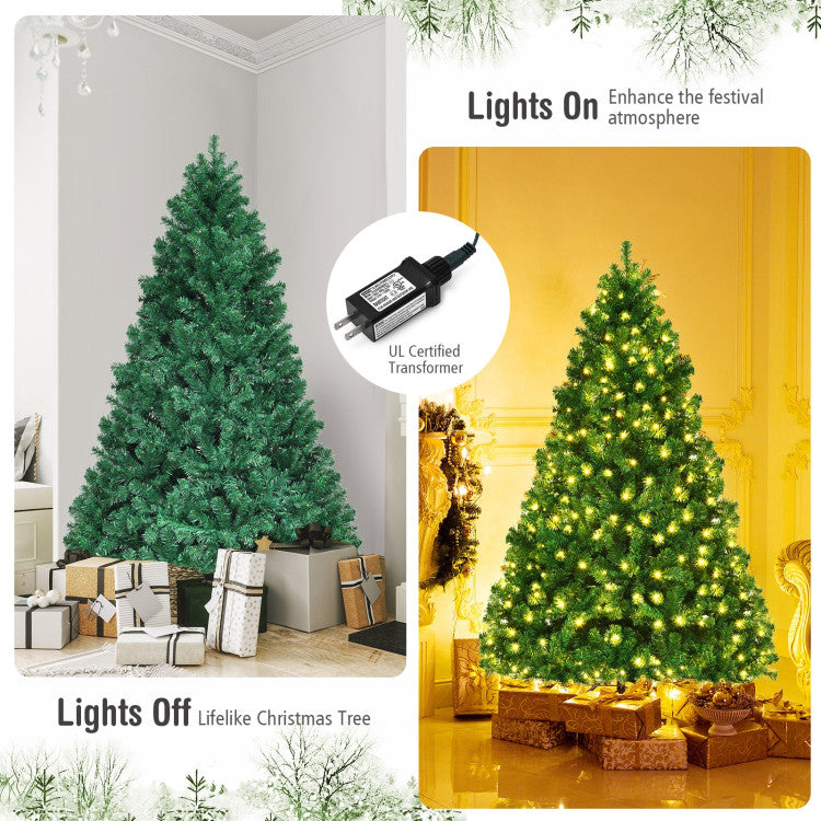 7/7.5/8 Feet Pre-lit Artificial Natural Christmas Tree with LED Lights and Metal Stand