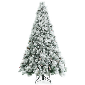 7 Feet Snow Flocked Christmas Tree with Pine Cone and Red Berries