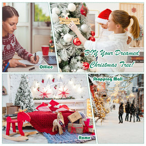 7 Feet Snow Flocked Christmas Tree with Pine Cone and Red Berries