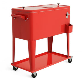 Outdoor 80 Quart Rolling Cooler Cart Patio Beverage Bar Trolley Ice Chest with Bottle Opener for Cookouts Party BBQ
