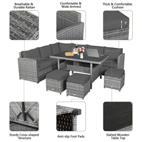 7 Pieces Patio Rattan Furniture Set Outdoor Conversation Sectional Sofa Chair Set with Cushions and Table