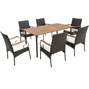7 Pieces Outdoor Dining Table Set All-Weather Patio Bar Furniture Set with Umbrella Hole and Cushion