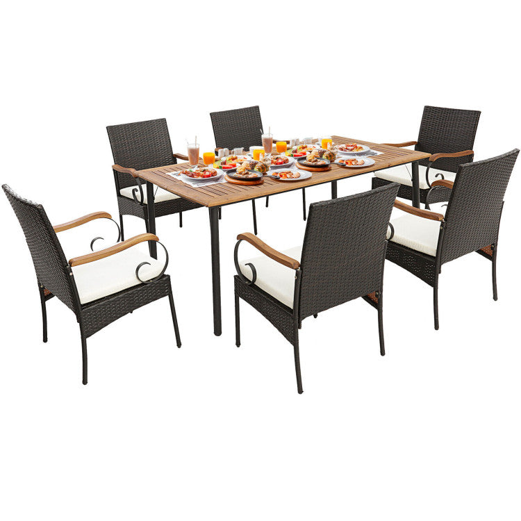 7 Pieces Outdoor Dining Table Set All-Weather Patio Bar Furniture Set with Umbrella Hole and Cushion
