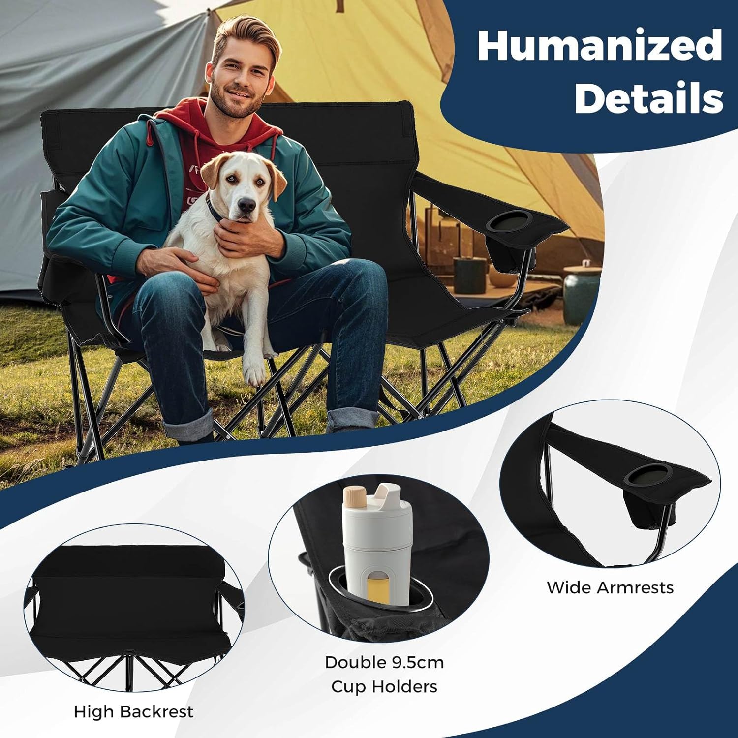 Double Camping Chair, 2-Person Outdoor Folding Love seat