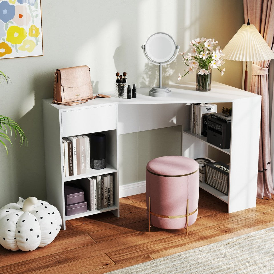 L-Shaped Computer Desk w/ Storage Compact Corner Executive Desk Writing Desk