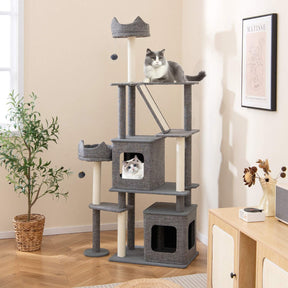 1.8 M Cat Tree, Multi-Level Large Cat Tower w/ Scratching Posts & Board & Ladder