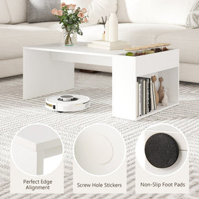 Coffee Table w/ Double-Layer Storage Space Modern Center Table for Living Room