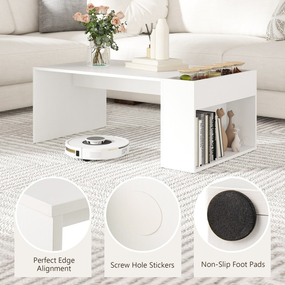 Coffee Table w/ Double-Layer Storage Space Modern Center Table for Living Room
