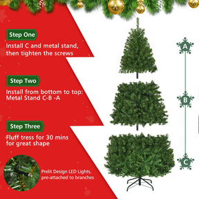 Pre-Lit Artificial Christmas Tree with Multicolored 150 LED Lights and Metal Stand
