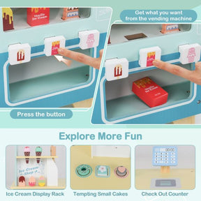 Kids Ice Cream Cart Pretend Play Set for Toddlers with Vending Machine