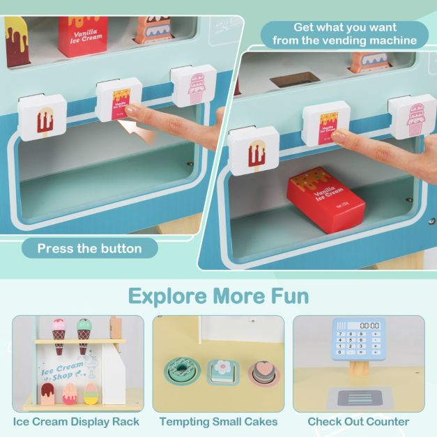 Kids Ice Cream Cart Pretend Play Set for Toddlers with Vending Machine