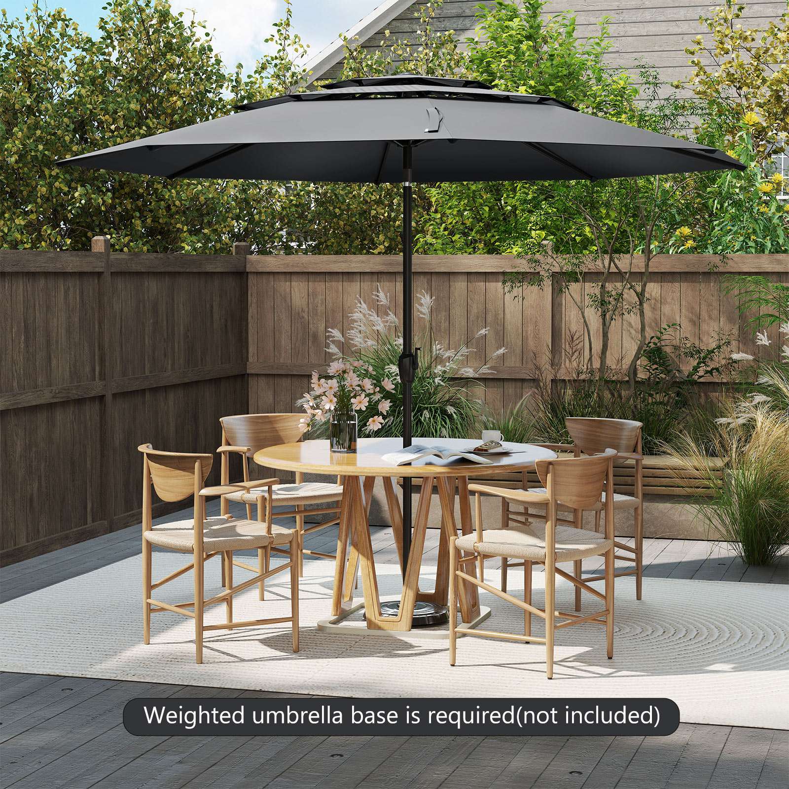 3 m 3-tier Vented Patio Umbrella Outdoor Heavy Duty Sun Shade w/Push Button Tilt