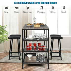 3 Pieces Dining Table Set with Pub Counter Height and Storage Shelves