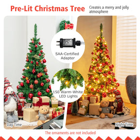 135/198/230cm Artificial Pencil Tree, Full Christmas Decoration Tree with 226/708/1085 PVC Branch Tips & 150/250/350 LED Lights