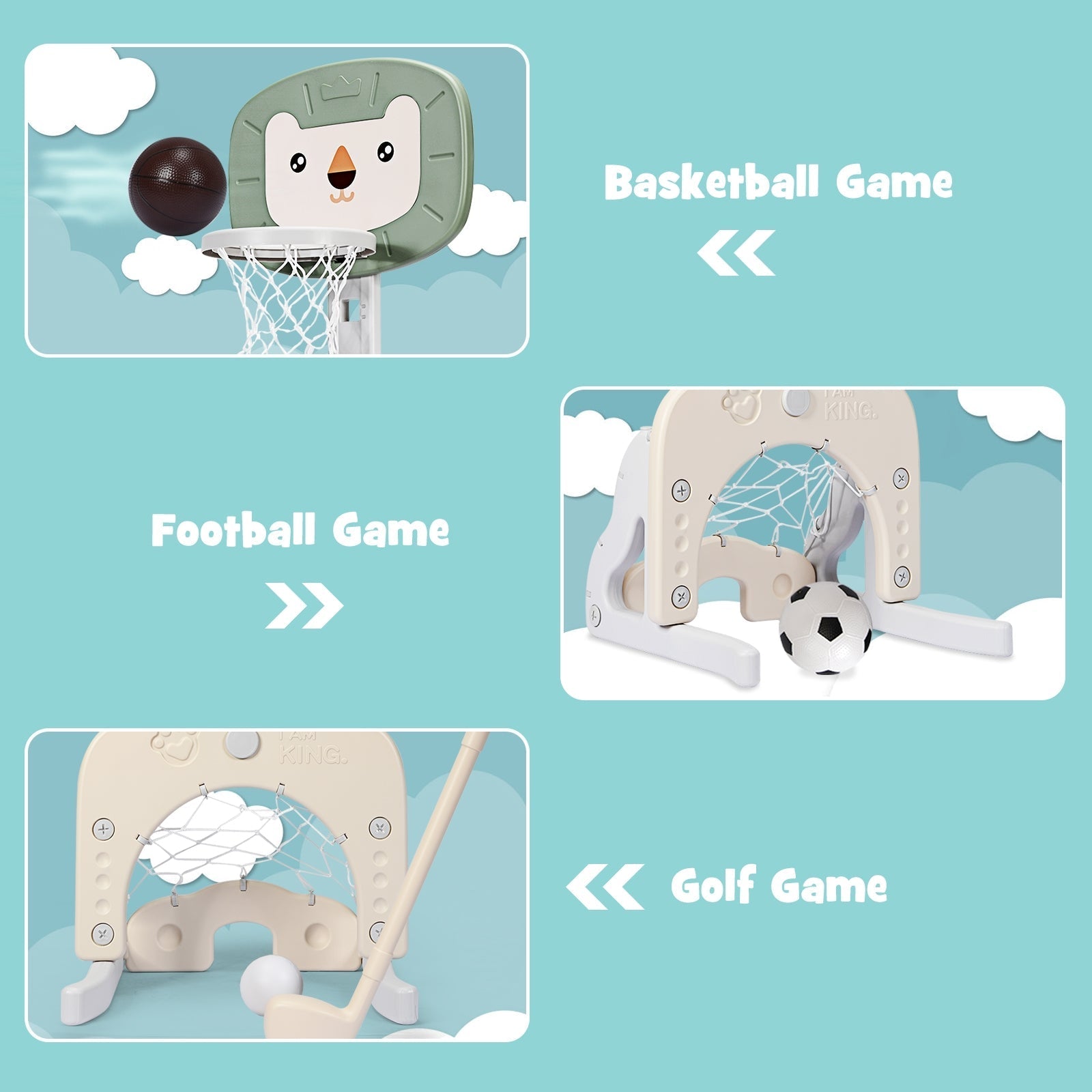 3-in-1 Adjustable Kids Basketball Hoop Sports Set