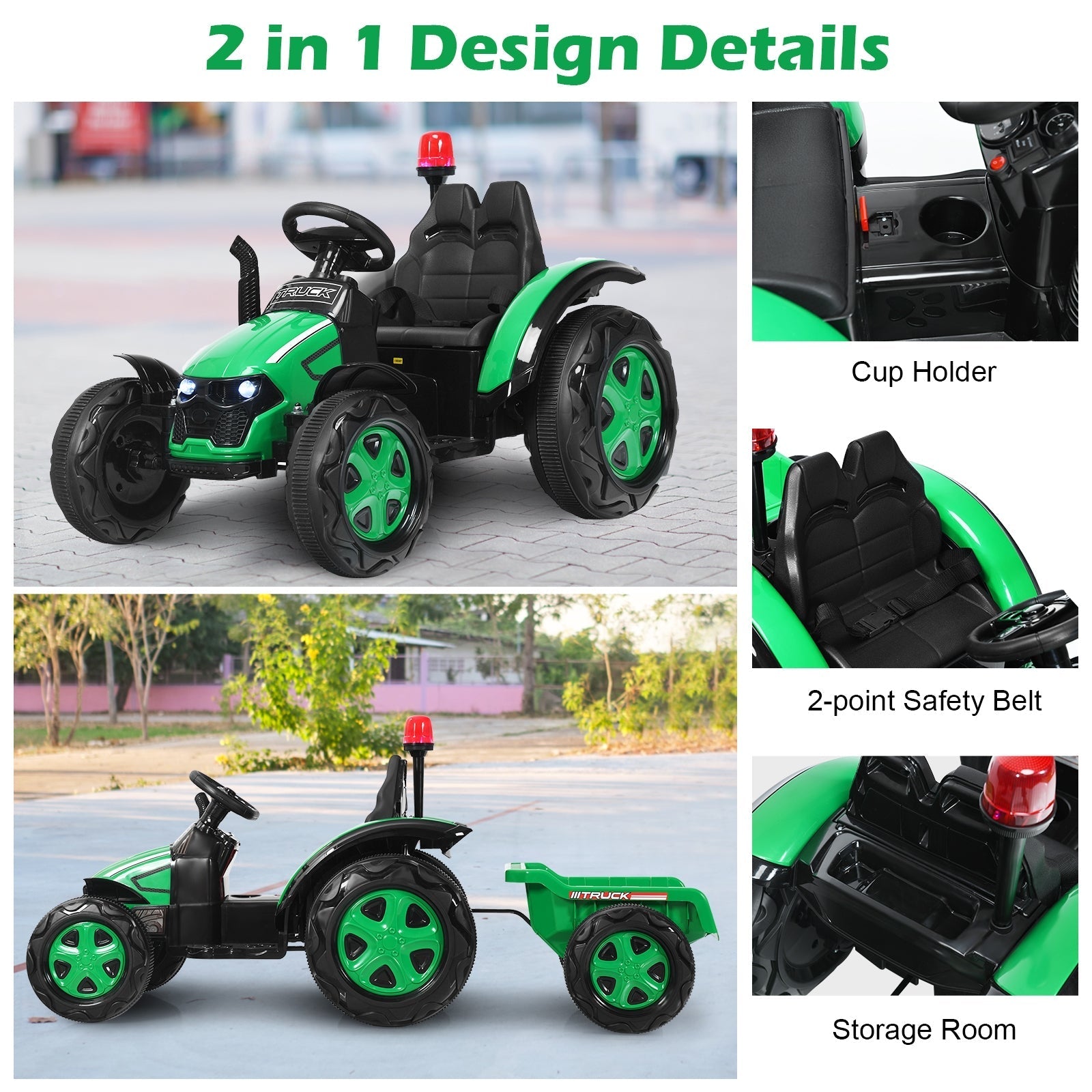 12V 2-in-1 Electric Kids Ride on Car Tractor with Remote Control LED Light Horn
