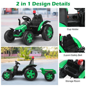12V 2-in-1 Electric Kids Ride on Car Tractor with Remote Control LED Light Horn