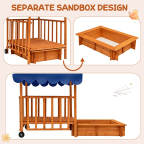 Kids Outdoor Wooden Retractable Sandbox with Cover and Built-in Wheels