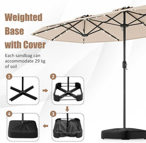 4 m Double-Sided Patio Umbrella with Base & Solar Lights