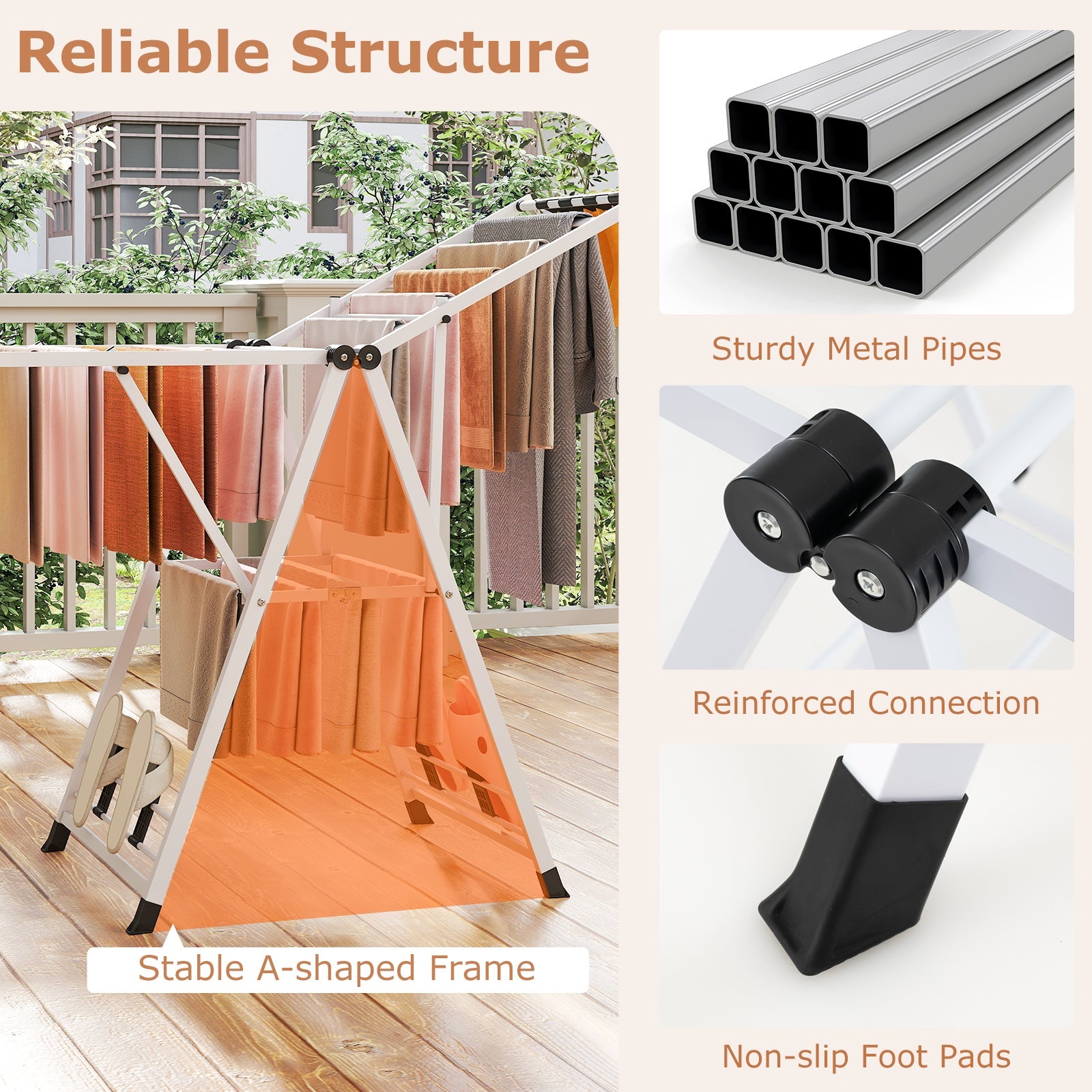 Foldable Metal Laundry Drying Rack with Height Adjustable Wings, 16 Drying Rails