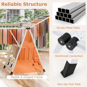 Foldable Metal Laundry Drying Rack with Height Adjustable Wings, 16 Drying Rails