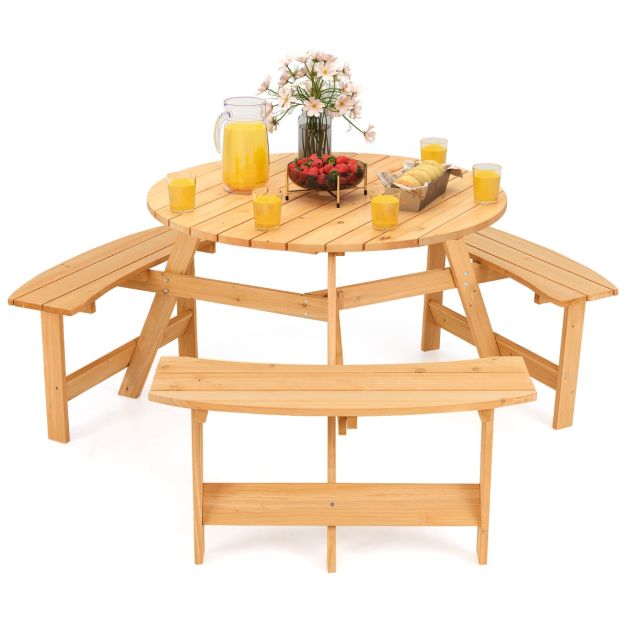 6 Person Kids Outdoor Wooden Picnic Table and Bench Set with Umbrella Hole