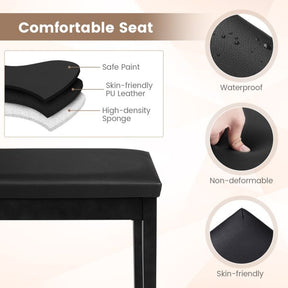 PU Leather 2-in-1 Duet Piano Bench with Music Storage and Padded Cushion