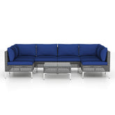 7 Piece Outdoor Furniture Set Wicker Chairs with Tempered Glass Coffee Table