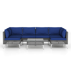 7 Piece Outdoor Furniture Set Wicker Chairs with Tempered Glass Coffee Table