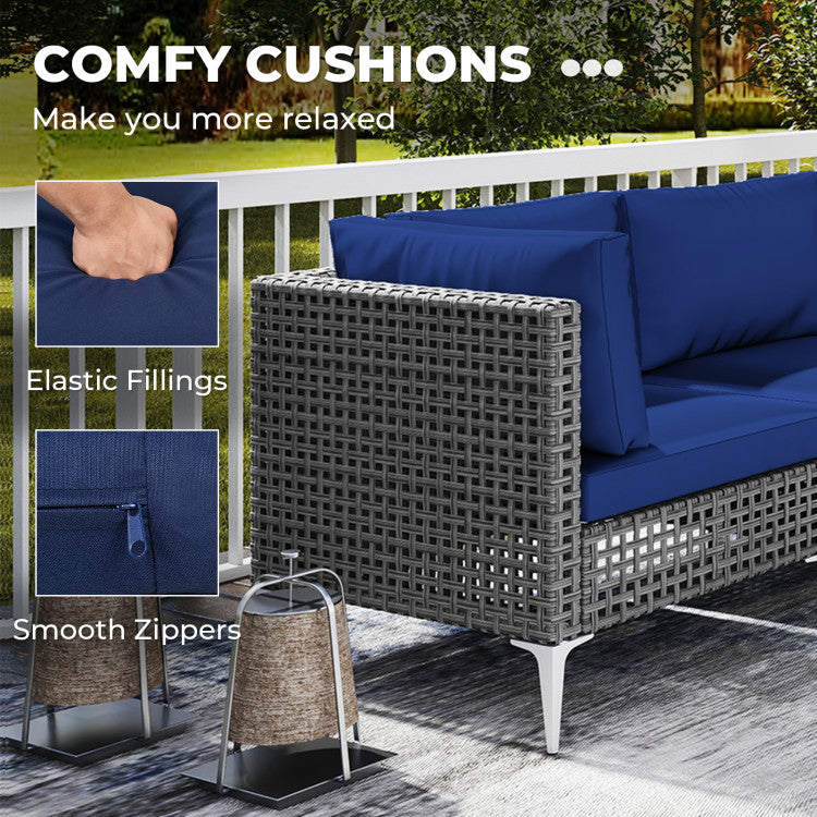7 Piece Outdoor Furniture Set Wicker Chairs with Tempered Glass Coffee Table