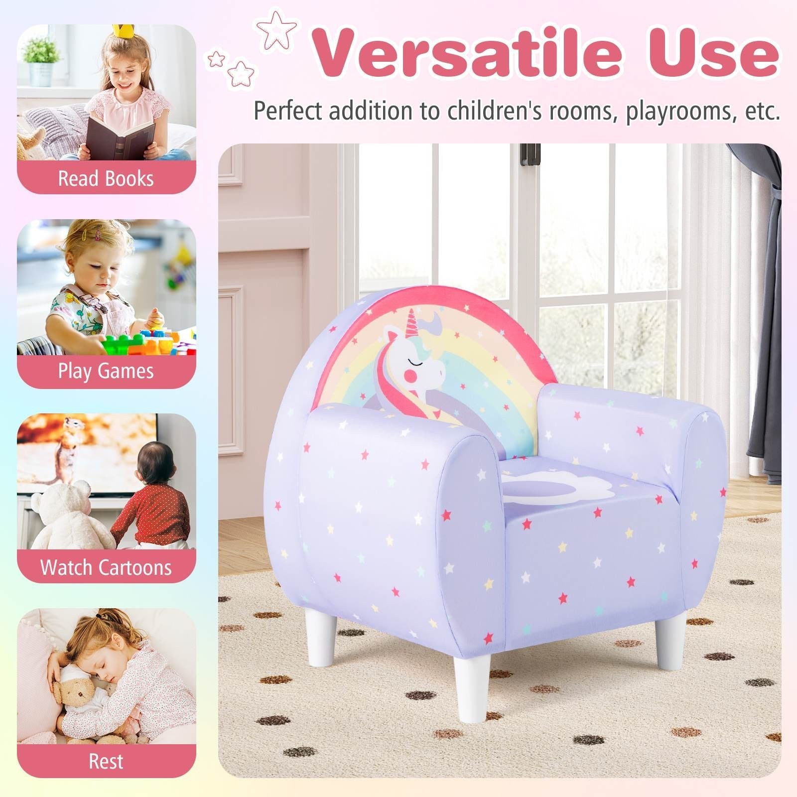 Kids Sofa Toddler Upholstered Armchair Unicorn Children Reading Chair