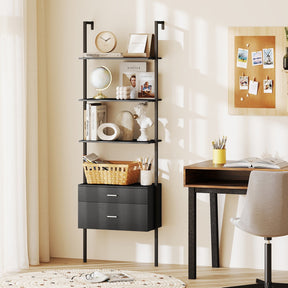 6-Tier Ladder Bookcase w/ 2 Drawers