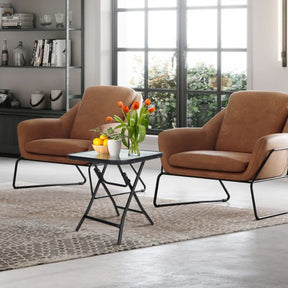 Folding Coffee Table with Tempered Glass Tabletop