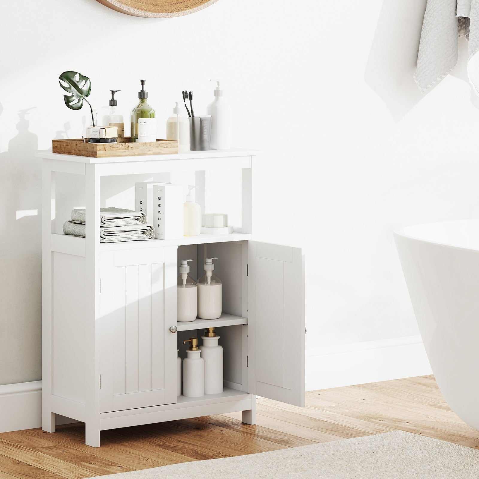 Bathroom Storage Cabinet Floor Storage Organizer w/ 2 Doors Modern Storage Unit