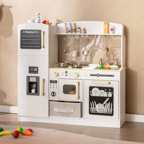 Kids Pretend Play Kitchen Set with Fabric Drawer and Doodle Boards