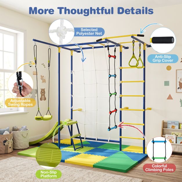 8-in-1 Wall Mount Indoor Jungle Gym for Kids Ages 3+