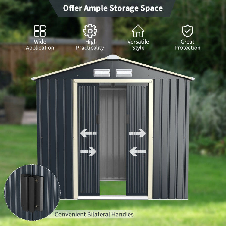 7 x 4 Feet Metal Storage Shed with Sliding Double Lockable Doors for Storage Tools