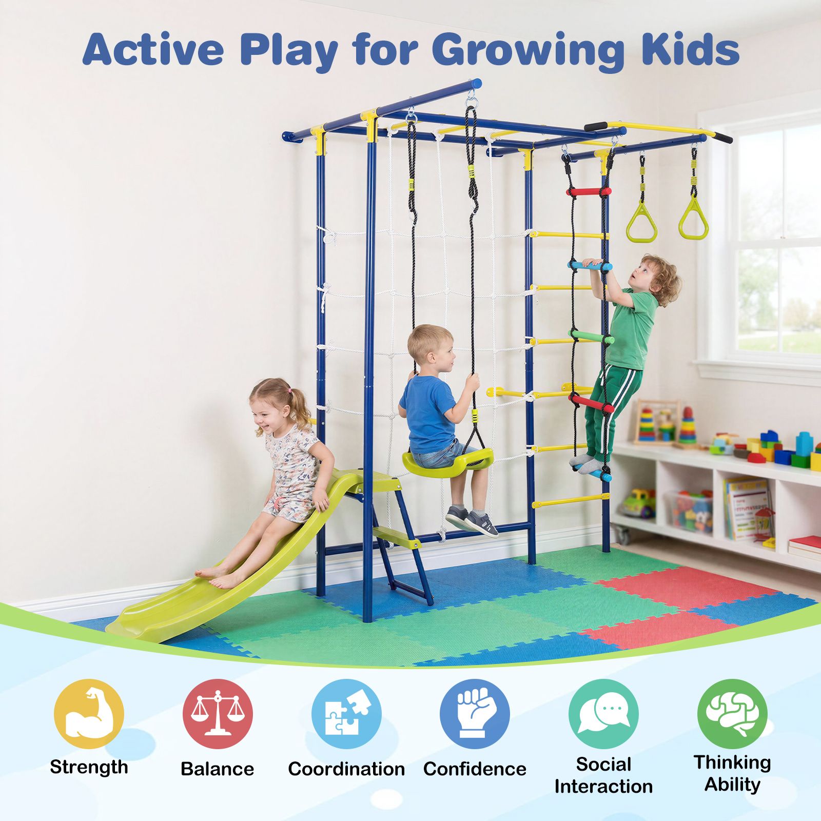 8-in-1 Wall Mount Indoor Jungle Gym for Kids Ages 3+