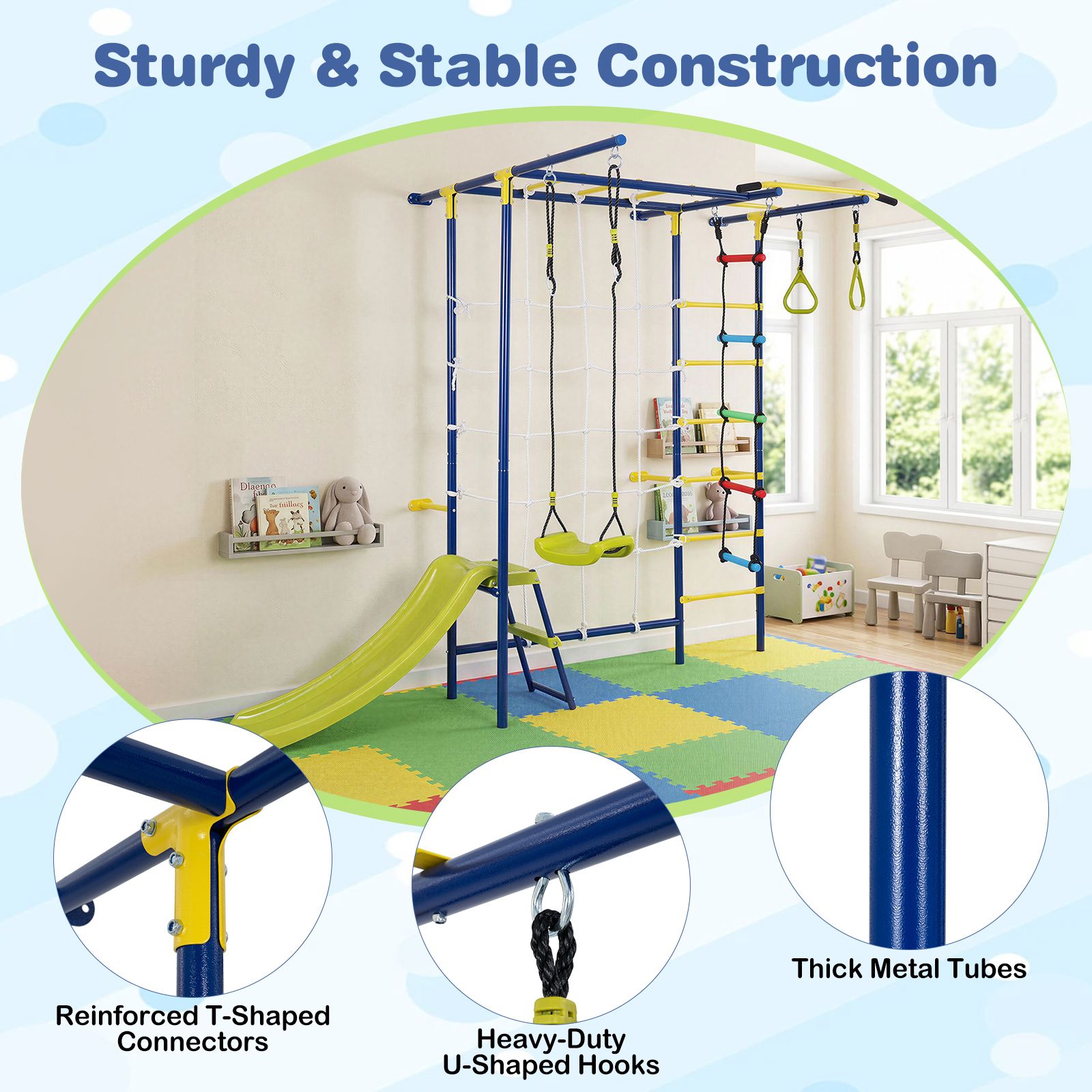 8-in-1 Wall Mount Indoor Jungle Gym for Kids Ages 3+