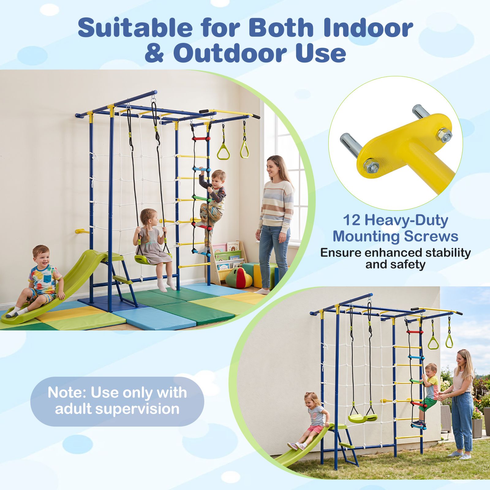8-in-1 Wall Mount Indoor Jungle Gym for Kids Ages 3+